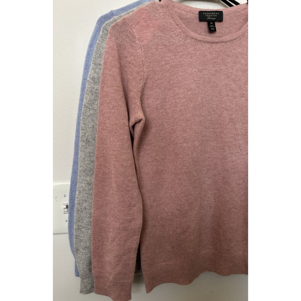 Charter Club Cashmere Sweater Lot 3pc PM Pink Gray Blue Pastel Preppy Minimalist